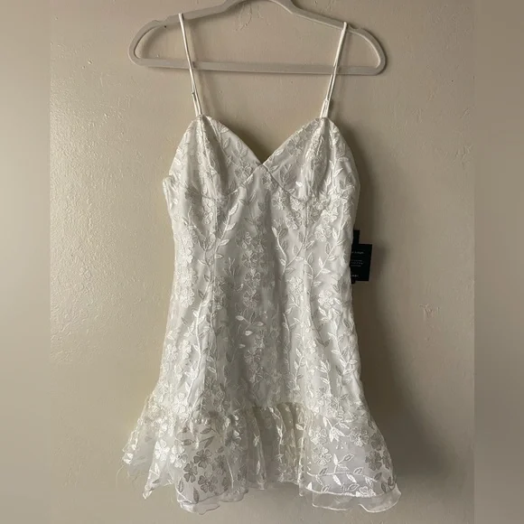 Lulu’s Ivory Floral Embroidered Ruffled Mini Cocktail Dress - Picture 2 of 13